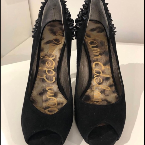 Sam Edelman black peep toe studded heels - Picture 2 of 4